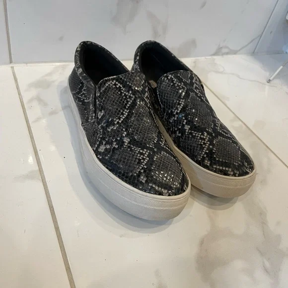 Steven Madden. | Neutral Colour Snake Print Slip On Flat Shoes - Picture 11 of 15